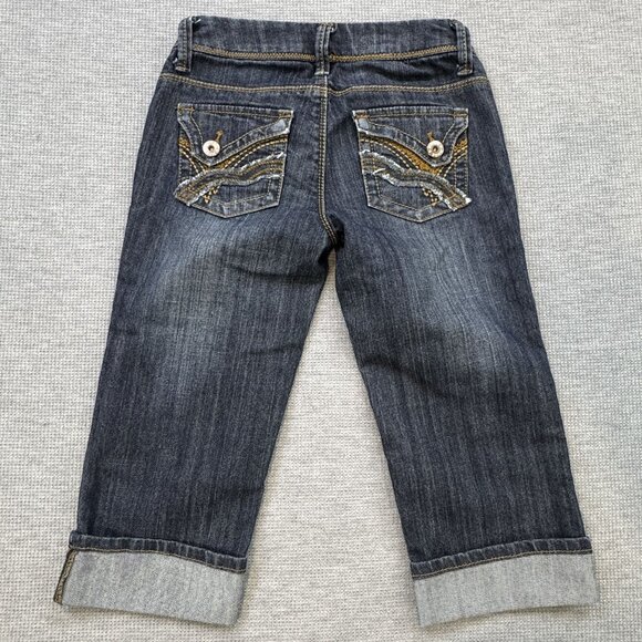 Mudd Womens Denim Capri Jeans Size 0 Embroidered Pockets Cuffed Hem Pockets Y2K - Picture 2 of 15